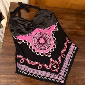 VENUS Black and pink handkerchief halter